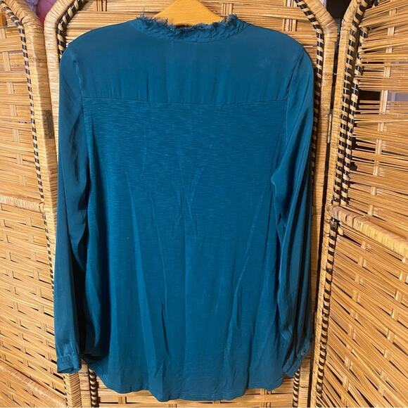 Dolan teal Blue Relaxed Buttoned Blouse Mandarin Collar medium usa made - Picture 6 of 8
